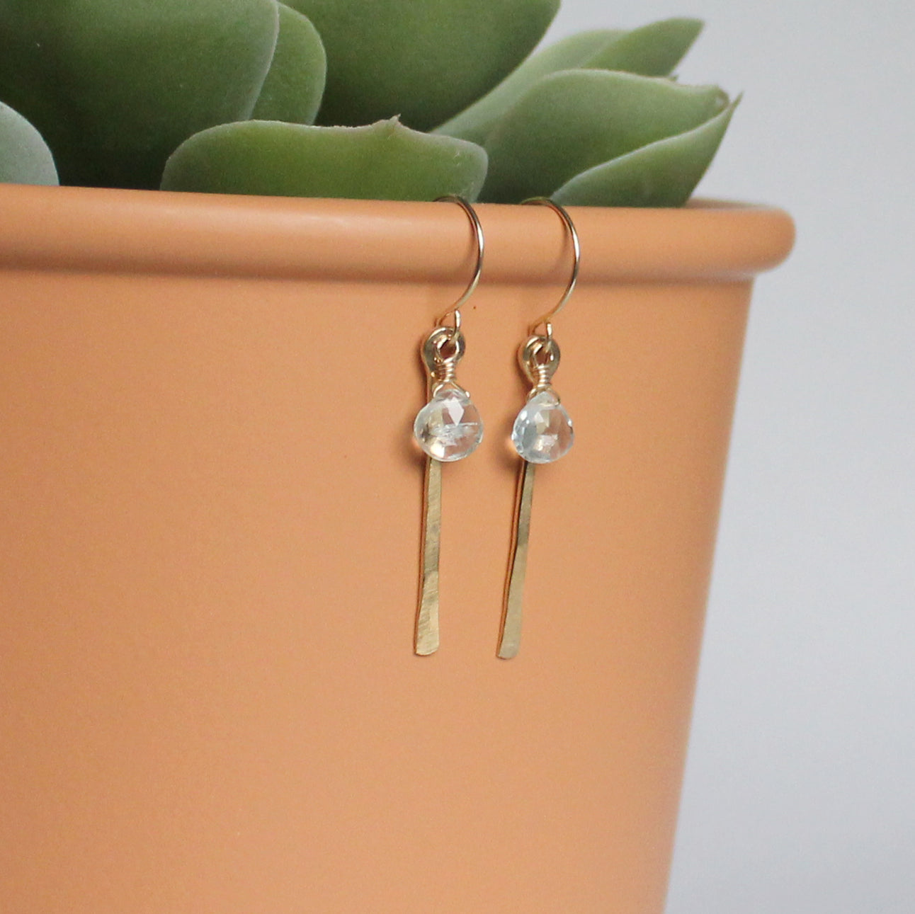 Straight Earrings w/ Drop Stone