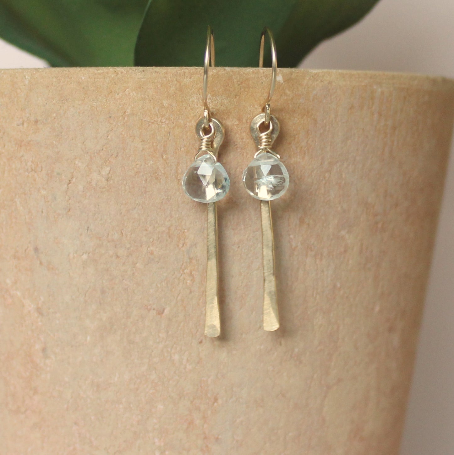 Straight Earrings w/ Drop Stone