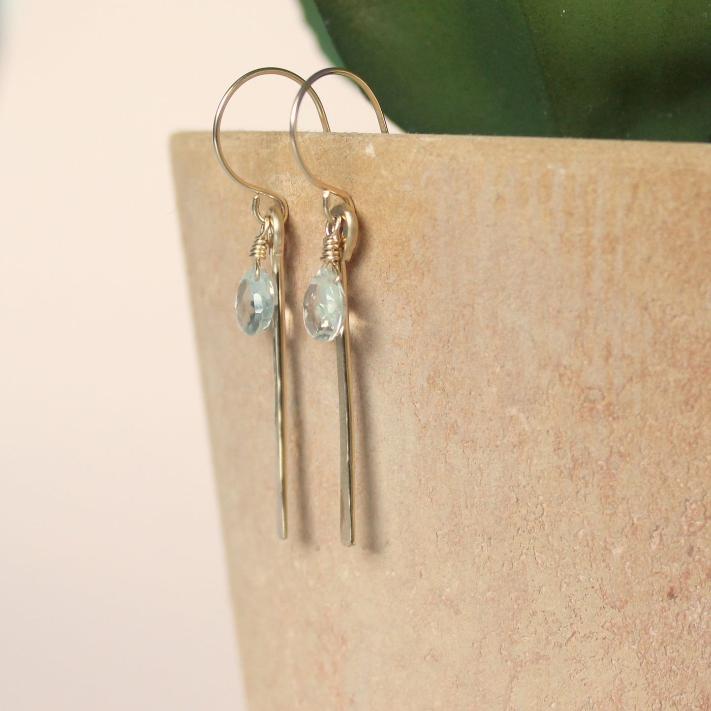 Straight Earrings w/ Drop Stone