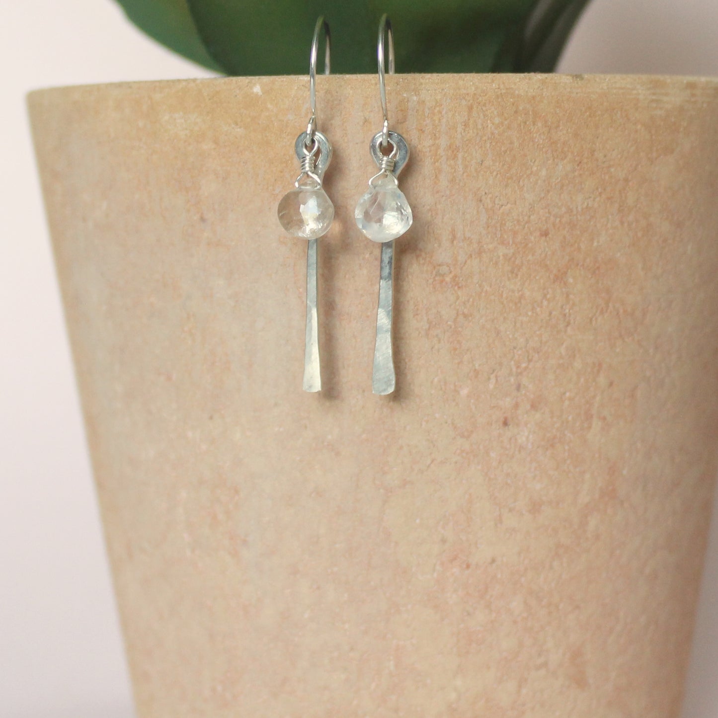 Straight Earrings w/ Drop Stone