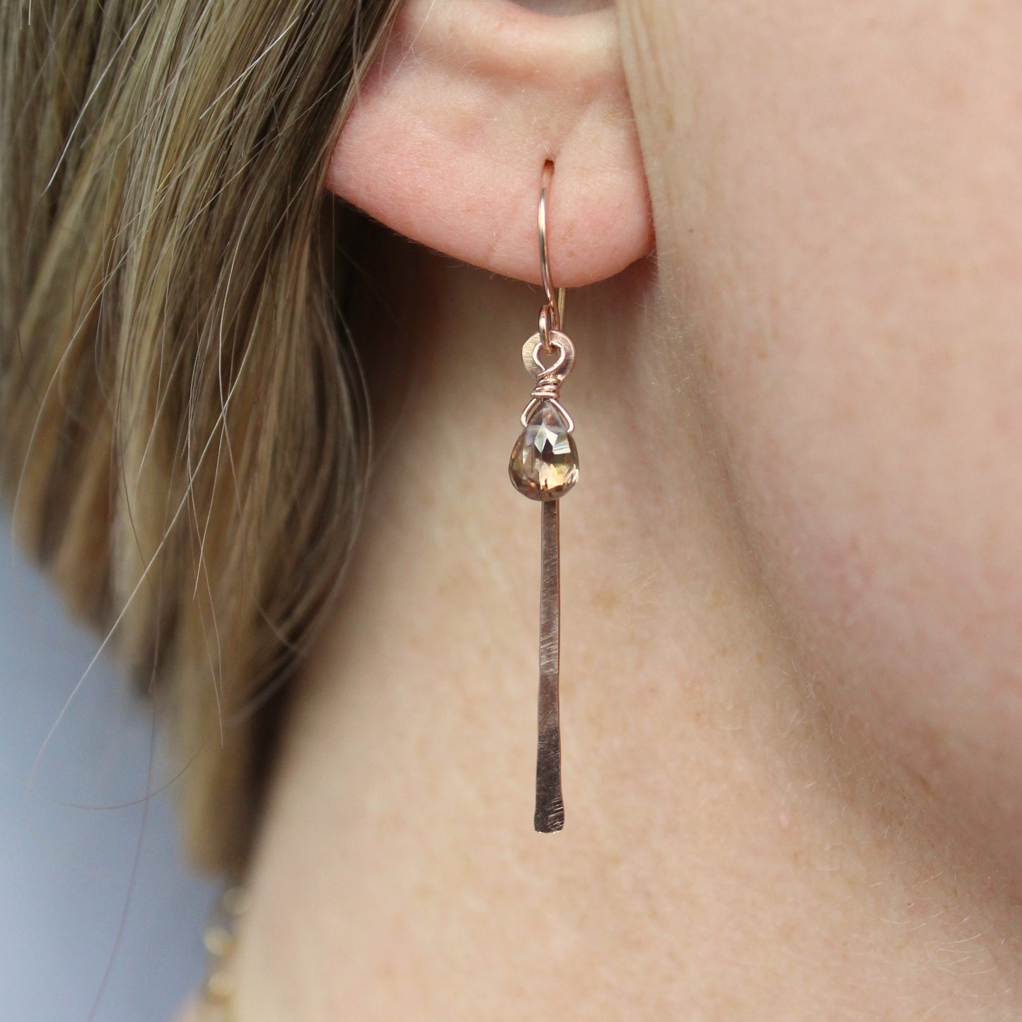 Straight Earrings w/ Drop Stone