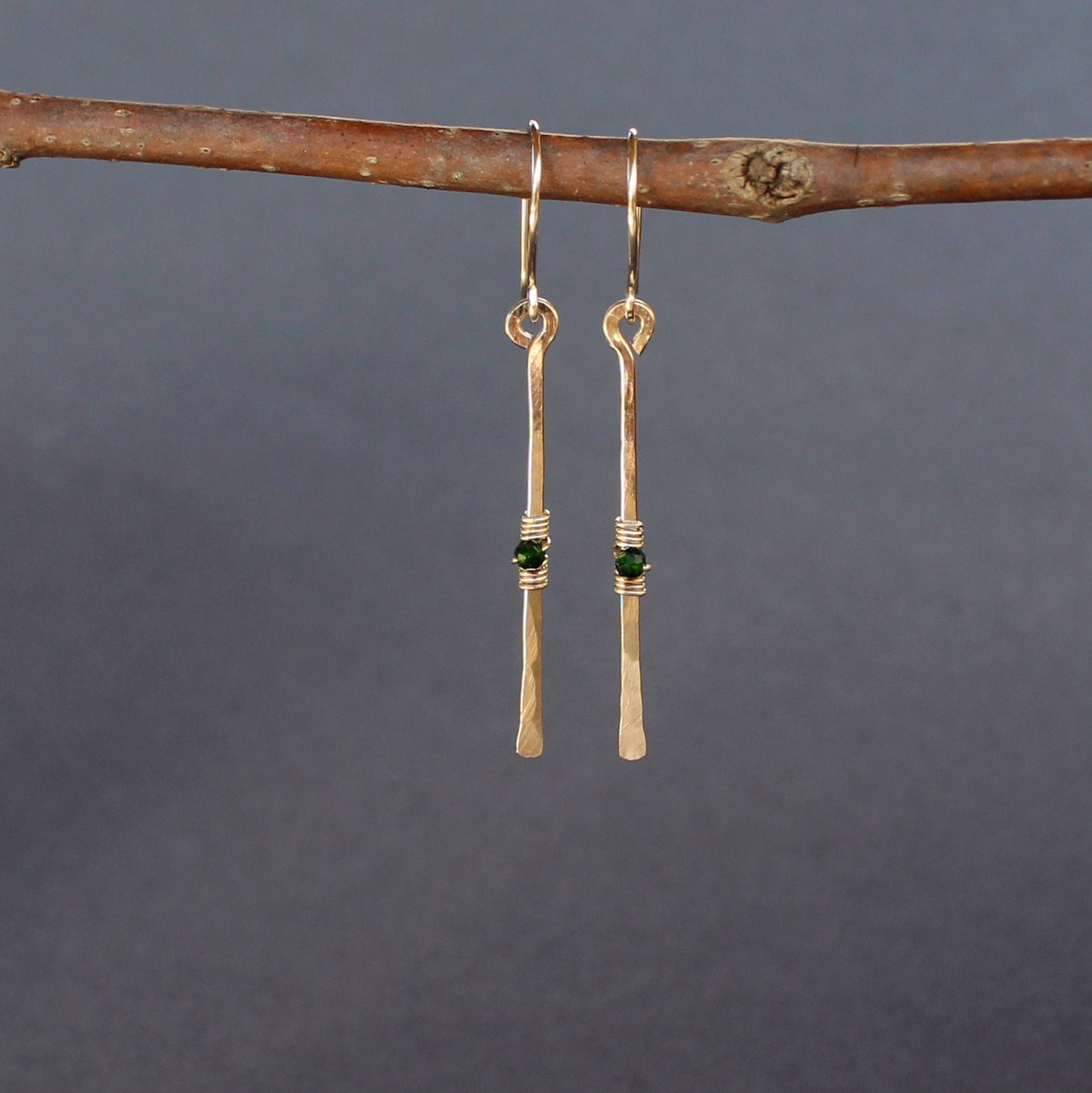 Straight Earrings w/ Wire Wrap Stone