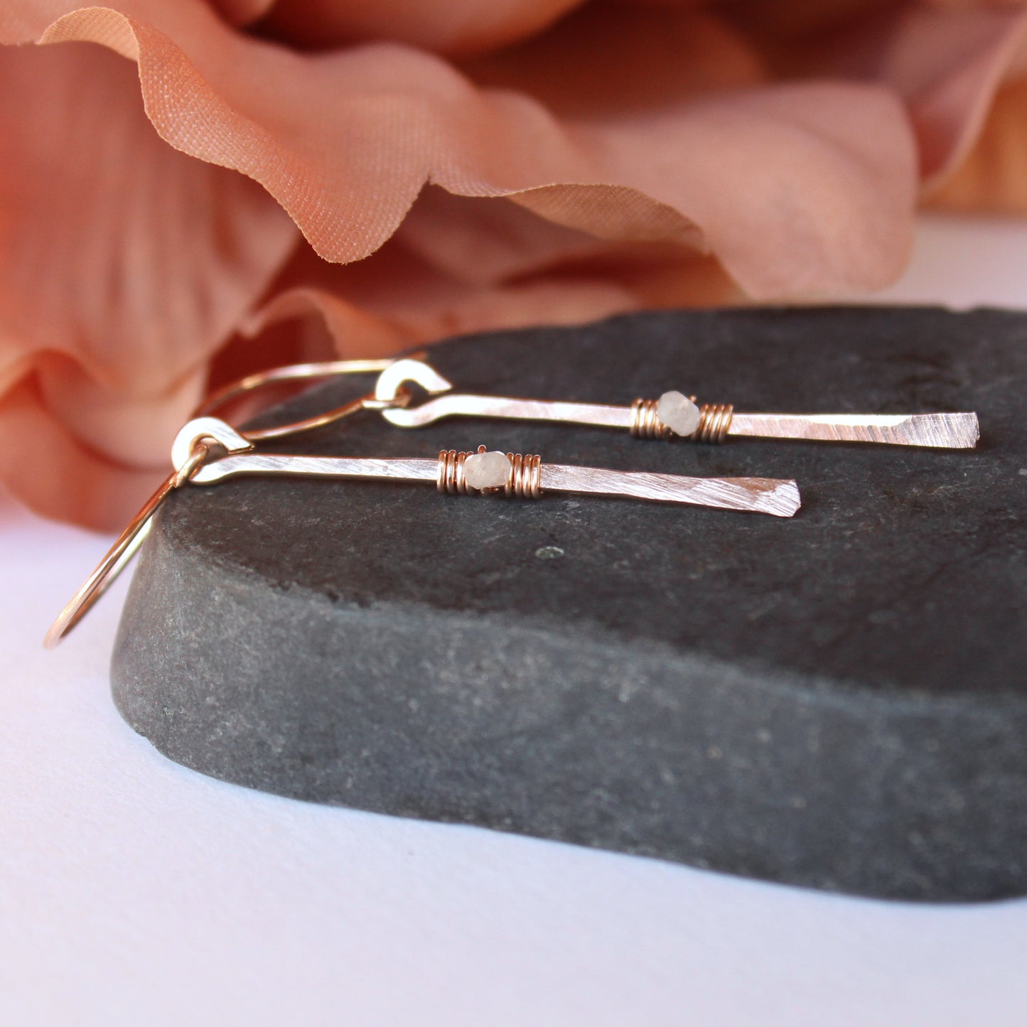 Straight Earrings w/ Wire Wrap Stone